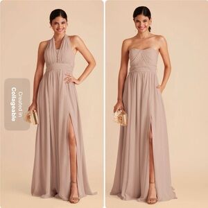 NWT Birdy Grey Grace Convertible Chiffon Taupe Bridesmaid Dress With Slit M